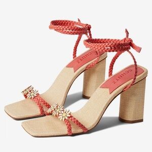 SCHUTZ Women’s Hina Atanado Ankle Tie Leather Block Heel Sandals Size 10.5 NEW